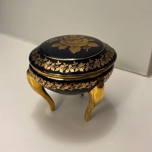 Vintage Limoges Navy Blue & Gold Trinket Dish with Lid